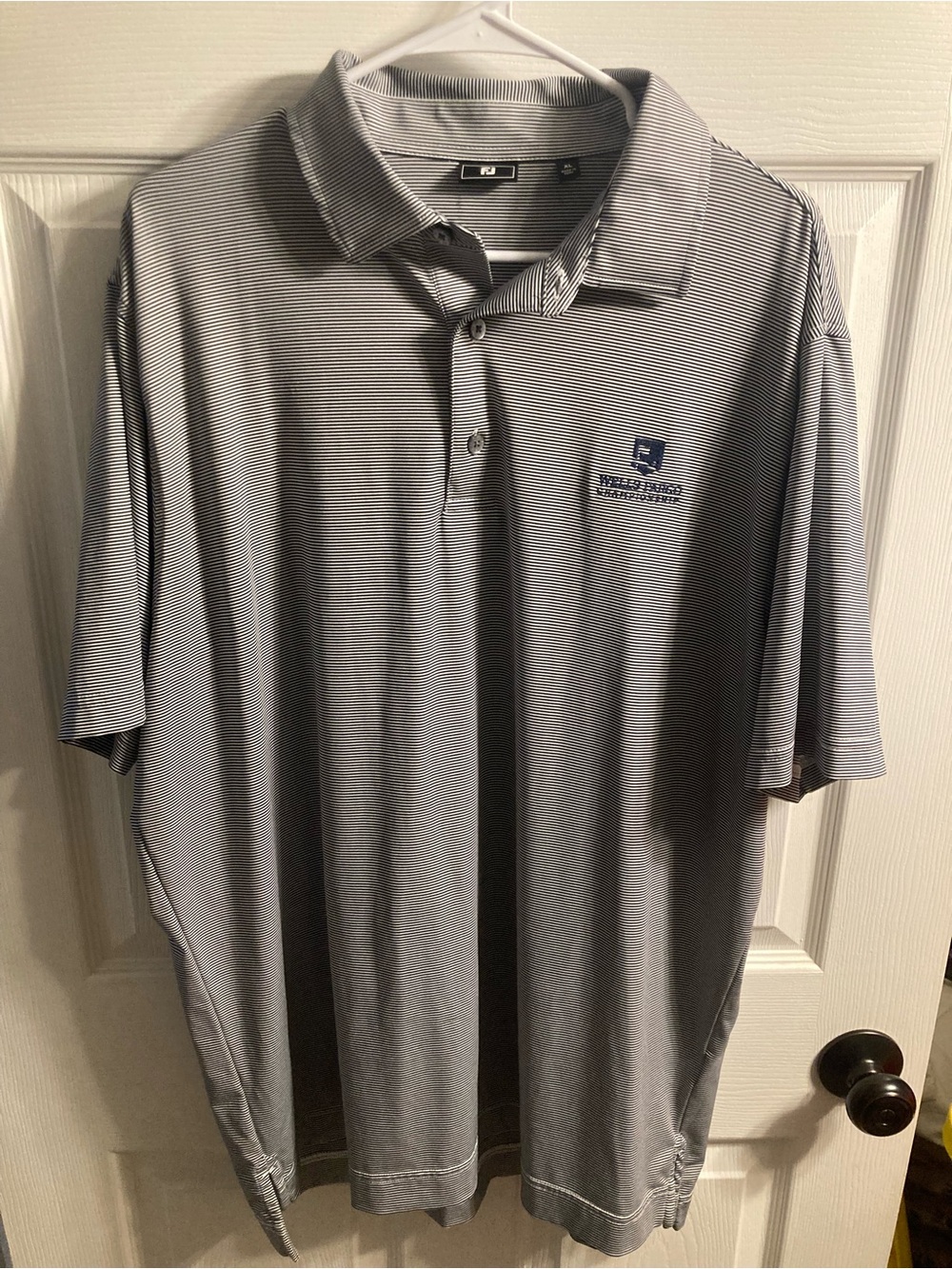 FootJoy Micro-Striped Golf Polo with Navy Wells Fargo Championship logo
